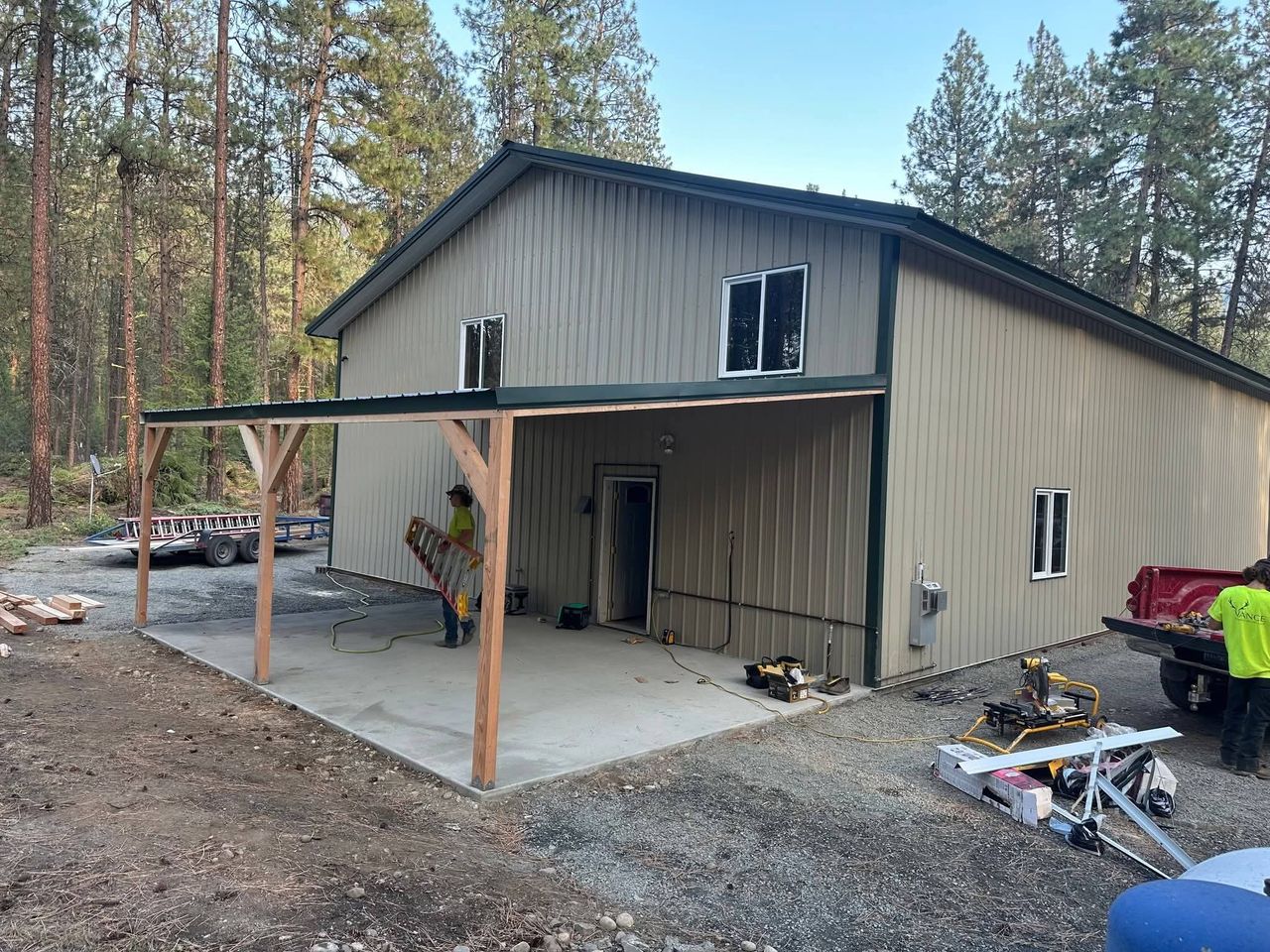 Timber frames lean to with concrete pad